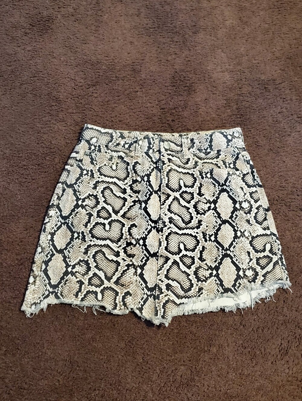 Zara Snake Print High-Waist Frayed Hem Skirt Size Medium